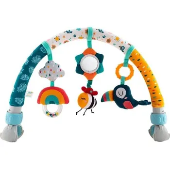 Dětský oblouk s chrastítky 31 x 51/87 cm S klipem na kočárek i postýlku 3 houpající se hračky Ptáček s melodií Zrcátko a chrastítko Uchycení na suchý zip