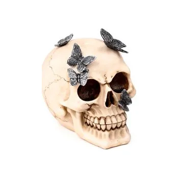 Dekorativní soška - Lebka s motýli