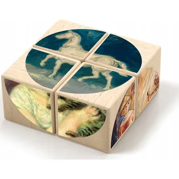 Dřevěná hračka Puzzle (dřevěné kostky) ZVÍŘATA NA OBRÁZCÍCH - polský produkt