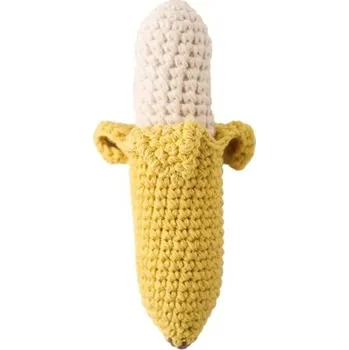 Háčkované chrastítko 15 x 3,8 cm Banán z bavlny Ručně háčkovaná hračka pro miminka Jemná stimulace Smyslový rozvoj a pohodlné držení