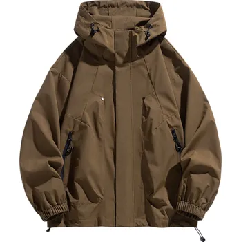 Pánské oblečení Pánská bunda pro jarní a podzimní období Větruodolné provedení S kapucí Zapínání na zip Praktické kapsy Odolné polyesterové zpracování hnědá 4XL