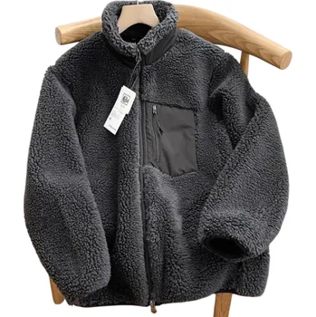 Pánská zimní bunda Unisex plyšová teplá bunda s rolákem Zapínání na zip Kapsy Zapínací kapsa na hrudi Polyesterové hřejivé zimní provedení šedá M