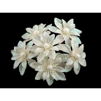 Vánoce Vánoční hvězda na drátku s glitry, malé, 1 krémová světlá