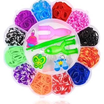Kreativní sada na výrobu šperků 600 kusů Balení ve tvaru květiny Barevné gumičky Guma a plast S příslušenstvím pro náramky, náhrdelníky a ozdoby