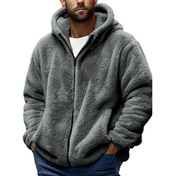 Pánská zimní bunda Plyšová teplá bunda s rolákem Zapínání na zip Praktické kapsy Pohodlná zimní bunda z polyesteru Měkké hřejivé provedení šedá S