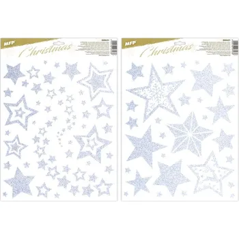 Okenní dekorace Okenní fólie Glitr - mix stříbrné hvězdy / 30 x 42 cm
