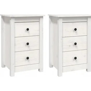 Noční stolek Dřevěný Noční Stolek Borovice Bílá 3 Zásuvky 40x35x61,5 cm