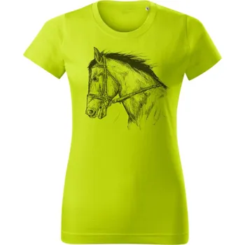 Dámské oblečení Dámské tričko, kresba koně Limetková 2XL