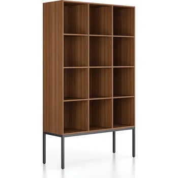 Policová skříň B2B Partner Regál FRAME, s černou podnoží, 1299 x 450 x 2185 mm, ořech