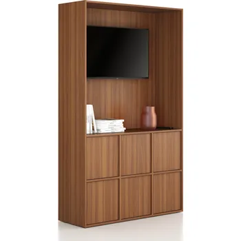 Nábytek B2B Partner Kancelářská skříň FRAME, 6x dveře, prostor pro TV, 1299 x 450 x 2162 mm, PUSH-lock, ořech