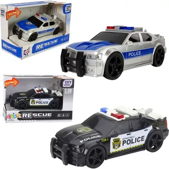 autíčko Policejní auto 1:20 Třecí pohon Zvuk Světelné efekty Stříbrné Černé