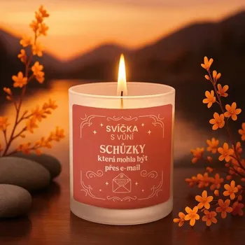 Žertovný předmět Svíčka s vůní schůzky, která mohla být přes e-mail - vonná svíce s potiskem- Tričkový.cz