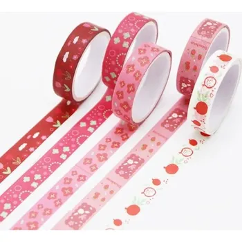 Balící papír Sada 5 ks pásky s ovocným motivem Jahodová zahrada 2 m pro zdobení deníků, plánovačů, pozvánek a dalších kreativních projektů