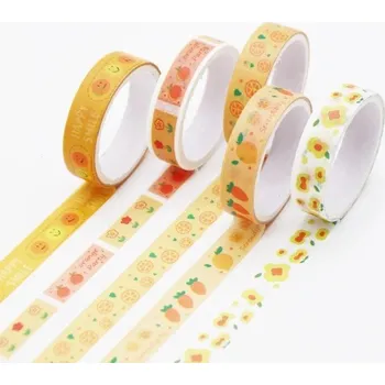 Balící papír Sada 5 ks pásky s ovocným motivem Oranžová party 2 m pro zdobení deníků, plánovačů, pozvánek a dalších kreativních projektů