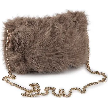 Kožešinová kabelka s kovovým řetízkem 24x19 cm, barva 3 béžová