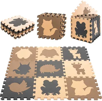 Pěnová puzzle podložka pro děti 9 prvků - béžová/hnědá/černá - 85cm x 85cm x 1 cm