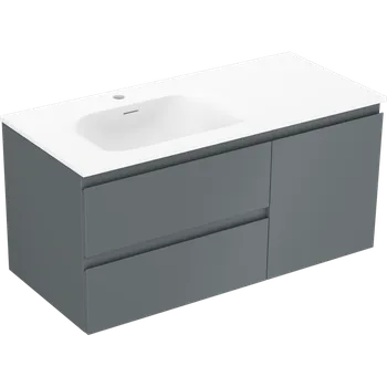 Koupelnový nábytek Mexen Orio koupelnová skříňka 100 cm s umyvadlem Vela levým, 2S, 1D, grafit mat/bílá mat - 91A13-10047-3-BBFFF66-W23L01 Skříňky s umyvadlem