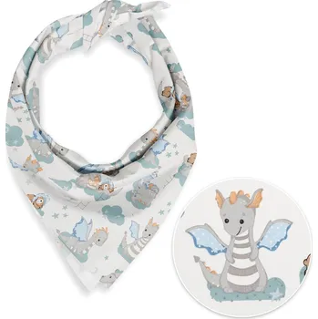 Dětský bavlněný šátek Sandra SA-689 Dráčci s medvídky na modrozelených obláčcích na bílém 70 x 70 cm