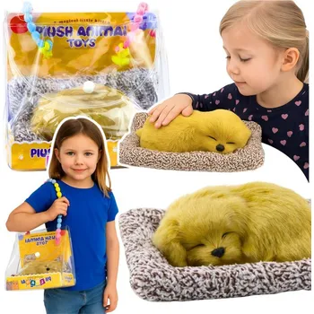 Figurka Spící pes labrador štěně na polštáři figurka s kožíškem taška