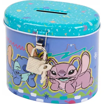 Pokladnička DISNEY STITCH. KOVOVÁ POKLADNIČKA SE ZÁMKEM A KLÍČKY