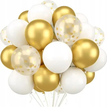Balónek Latexové Balónky Bílé Zlaté Konfety Party Dekorace Narozeniny Oslava