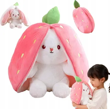 plyšák 2V1 JAHODOVÁ PLYŠOVÁ HRAČKA KRÁLÍK MRKEV 25 CM VYCPANÁ HRAČKA DÁREK