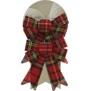 Vánoční dekorace Mašle červená kostkovaná 2 ks vánoční ozdoba