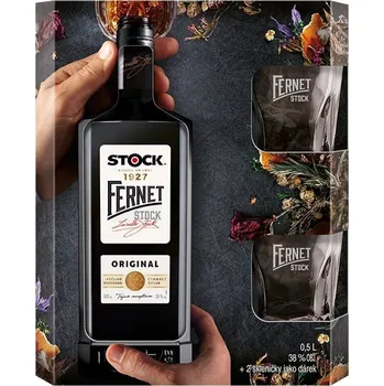 Likér Fernet Stock Originál 38% obj. se 2 skleničkami dárkové balení