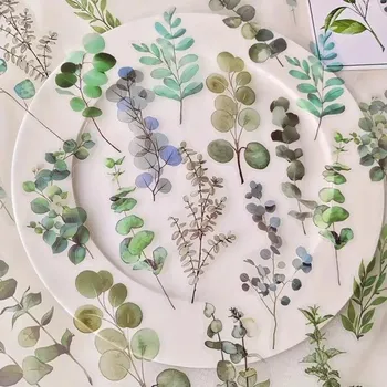 Sada 40 ks samolepek s rostlinnými motivy na průhledné plastové nálepce pro kreativní projekty