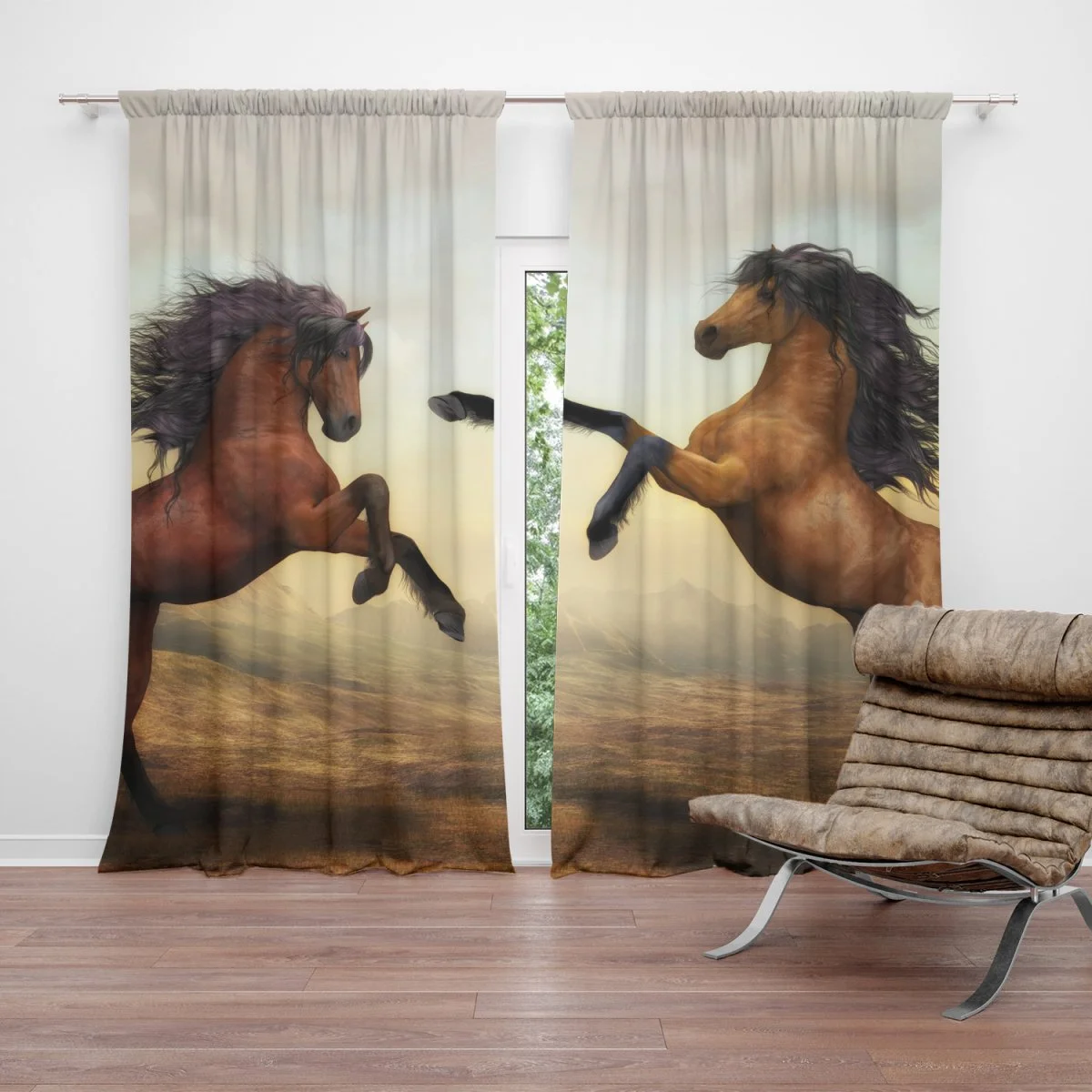 Sablio Závěs Vzpínající se koně: 2ks 140x250cm