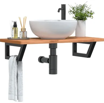 Koupelnový nábytek Deska pod umyvadlo nástěnná ocel a masivní bukové dřevo Hnědá3302367