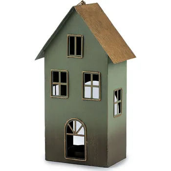 Vánoční dekorace Kovový domeček na svíčku Varianta: 3 zelená pastelová sv. zlatá, Balení: 1 ks