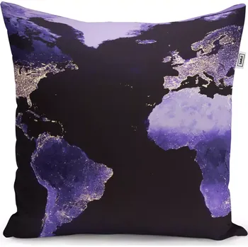 Polštář Sablio Polštář Světelná mapa světa - 40x40 cm