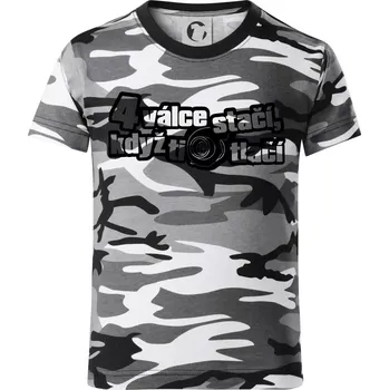 Chlapecké tričko 4 válce stačí když ti turbo tlačí - Dětské maskáčové triko - 146 cm/10 let ( Šedý maskáč )