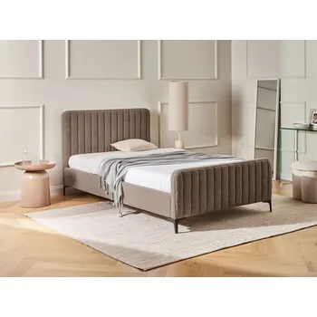Postel Čalouněná postel taupe buklé s roštem 120 x 200 cm se svislým prosíváním ložnice manželská postel moderní Beliani