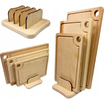 Kuchyňské prkénko Sada 3 bukových prkének na krájení s impregnovaným stojanem z masivního dřeva