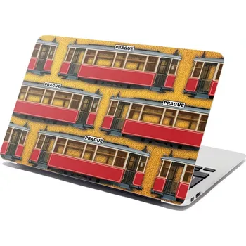 samolepka Sablio Samolepka na notebook Pražské historické tramvaje Žlutý Pattern - 29x20 cm