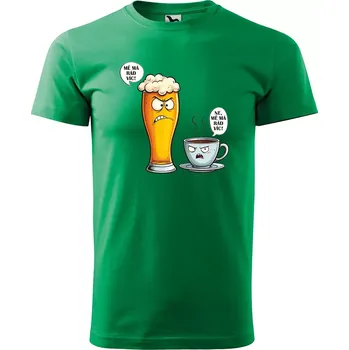 Pánské tričko Sablio Tričko s potiskem Mě má rád víc - pivo vs. káva - zelené M
