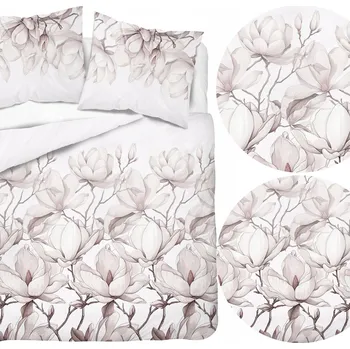 Povlečení Saténové Povlečení 160x200 Detexpol pudrově bílé květy magnólie