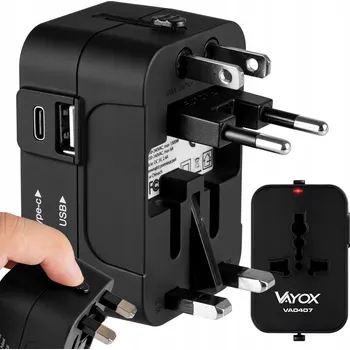 CESTOVNÍ ADAPTÉR ZÁSUVKY CELÝ SVĚT UK USA EU NABÍJEČKA USB-C