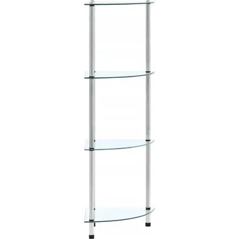 Knihovna Čtyřpatrová police, průhledná, 30x30x100 cm, tvrzené sklo