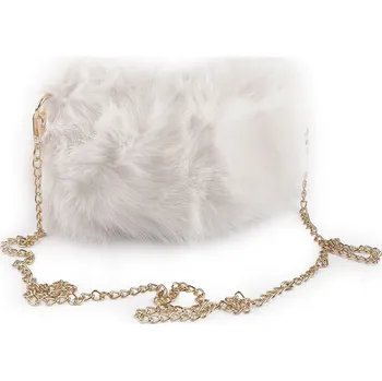 Kabelka Kožešinová kabelka s kovovým řetízkem 24x19 cm, střední, 1 krémová nejsvět.