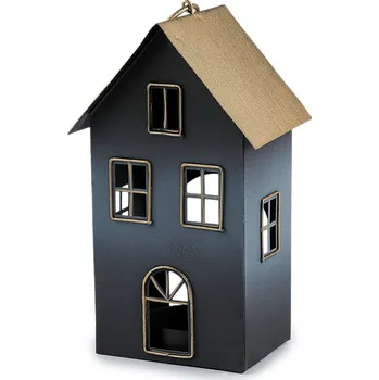 Svícen Kovový domeček na svíčku, střední, 2 modrošedá zlatá