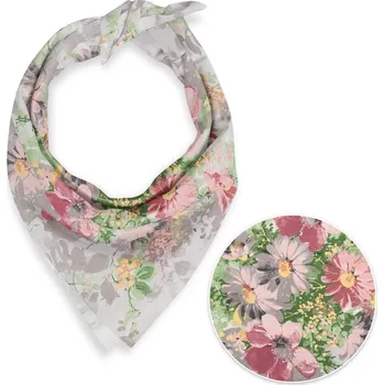 Bavlněný šátek Sandra SA-704 Malované růžovo-červené květy na šedém 55 x 55 cm