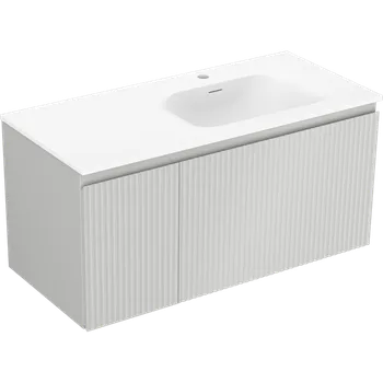 Koupelnový nábytek Mexen Rivel koupelnová skříňka 100 cm s umyvadlem Vela pravá, 1S, 1D, rýhovaná, šedá mat/bílá mat - 91A23-10047-3-BBFF62-W23P01 Skříňky s umyvadlem
