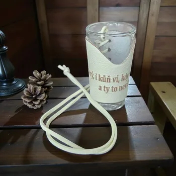 Sklenice Skleněný panák s koženým obalem – Stary, i kůň ví kdy má dost a ty to nevíš