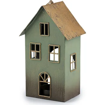 Svícen Kovový domeček na svíčku, střední, 1 zelená pastelová sv. zlatá