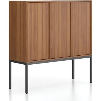 Policová skříň B2B Partner Kancelářská skříň FRAME, nízká, černá podnož, 3x dveře, 1299 x 450 x 1331 mm, PUSH-lock, ořech