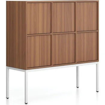 B2B Partner Kancelářská skříň FRAME, nízká, bílá podnož, 6x dveře, 1299 x 450 x 1331 mm, PUSH-lock, ořech