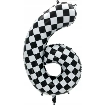 Balónek Fóliový Balón Číslice "6" Šachovnice Závodní (100 cm)